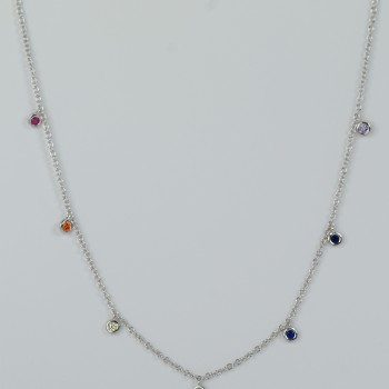 Sterling Silver Multi Coloured Stone Necklet